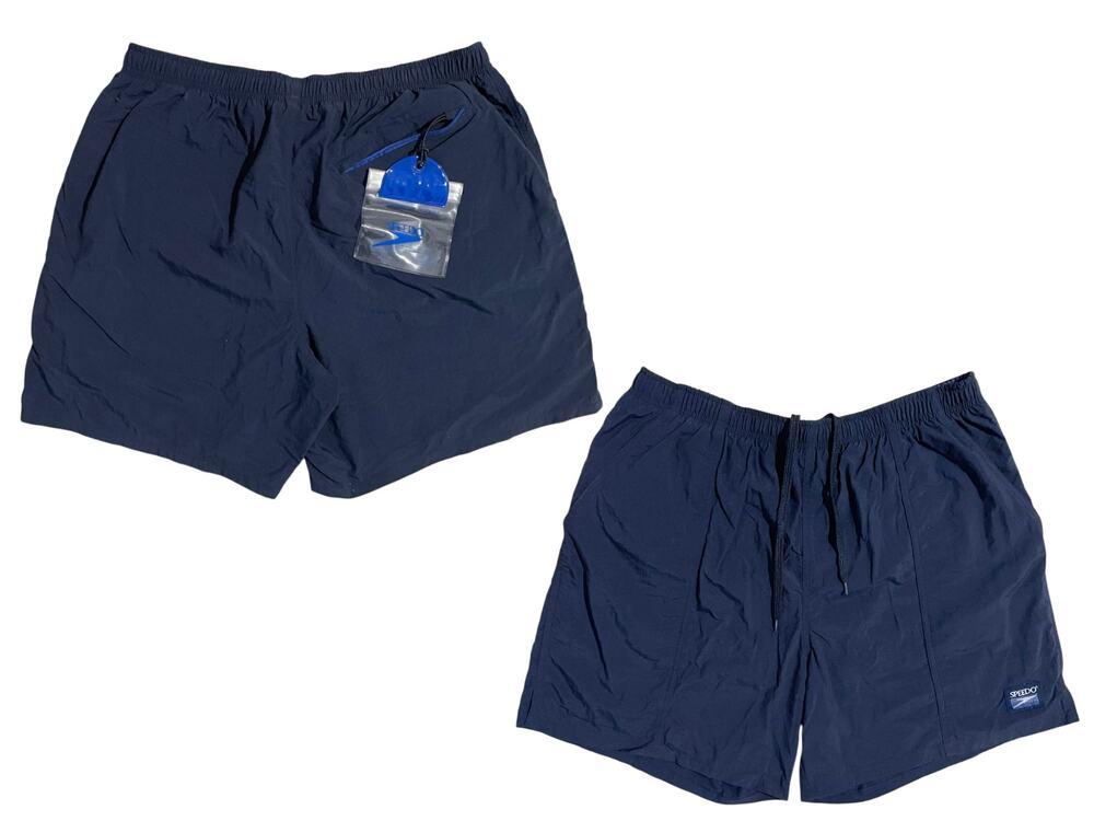 Speedo Swim Trunks Mens Large Navy Blue Vintage 90s Mesh Lined Waterproof Pocket